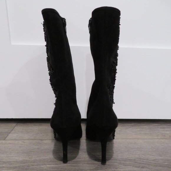 STUART WEITZMAN Black Suede Embellished Heeled Boots size 8 - Picture 2 of 6